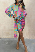Heididress Long Sleeve Tie Waist Printed Wrapped Dress