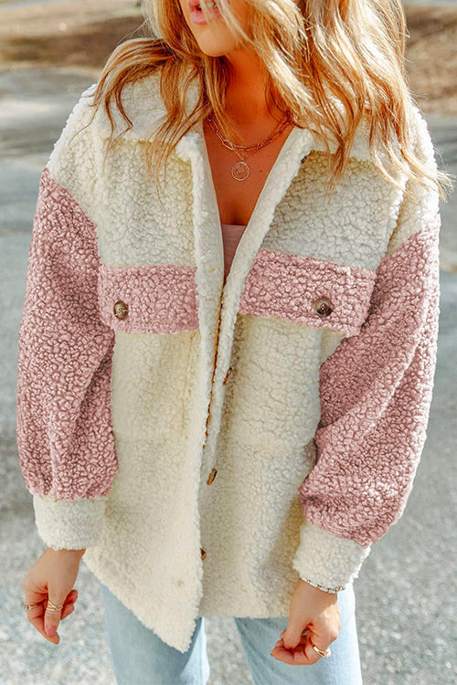 Heididress Color Block Button Down Pocketed Fleece Jacket