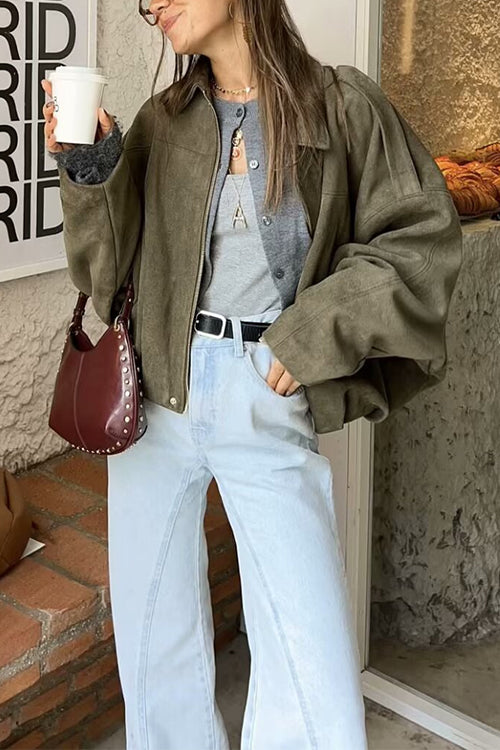 Heididress Lapel Zip Up Trendy Bomber Jacket