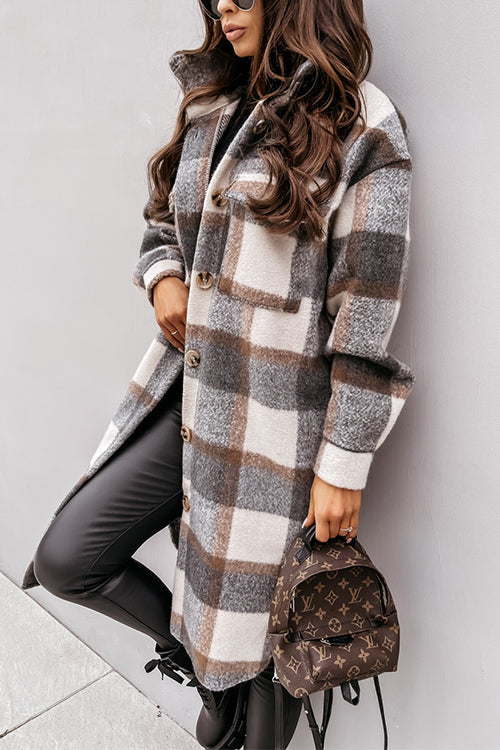 Heididress Long Sleeves Button Up Plaid Casual Shacket Jacket