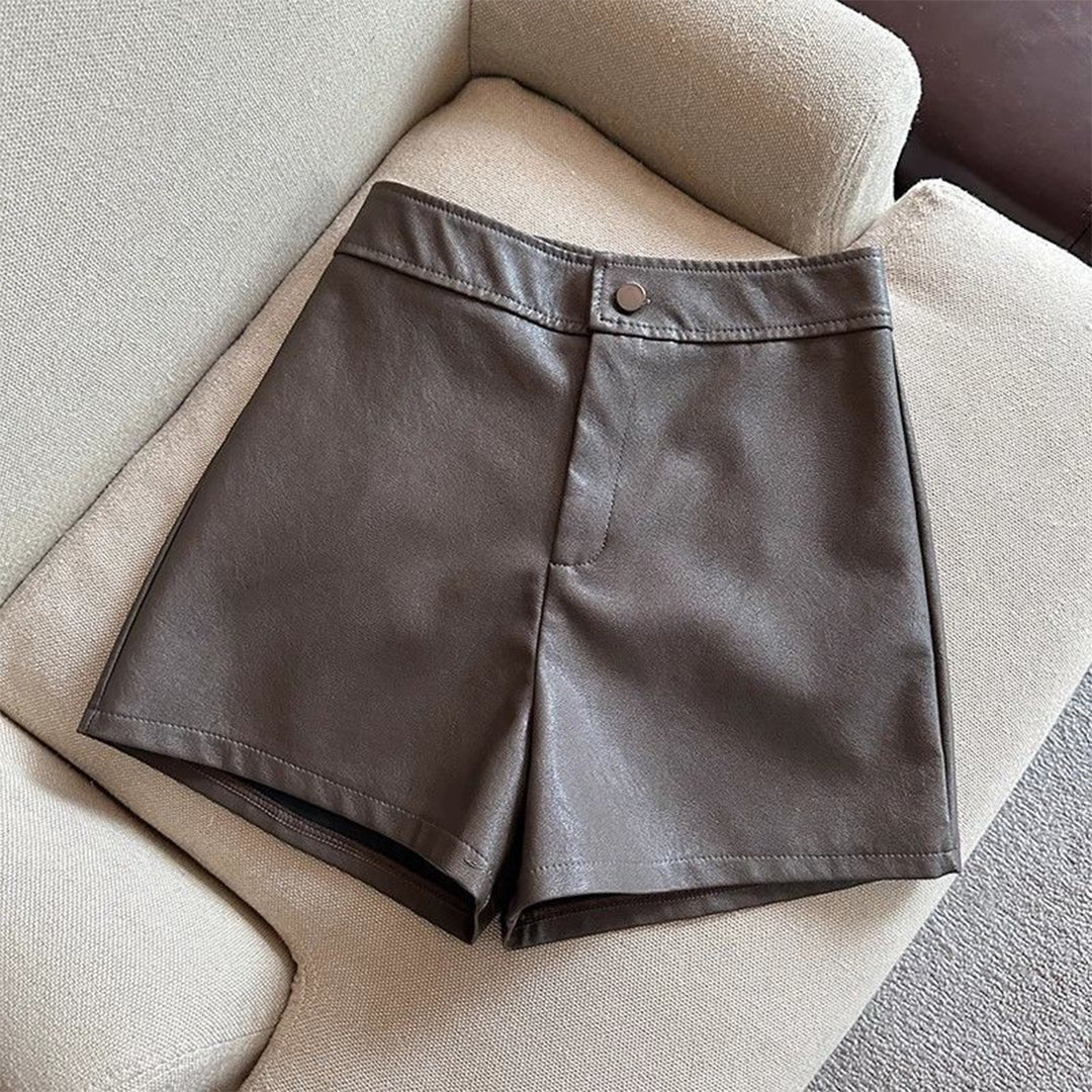 Heididress High Rise One Button Faux Leather Shorts