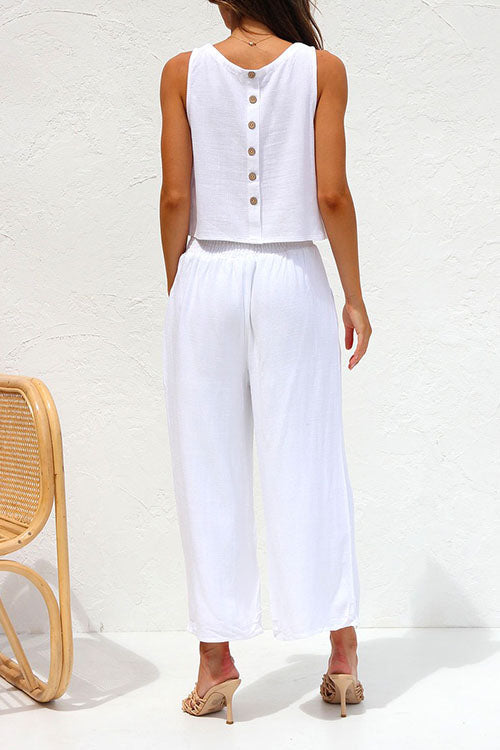 Heididress Buttons Tank Top and Pockets Wide Leg Crop Pants Set