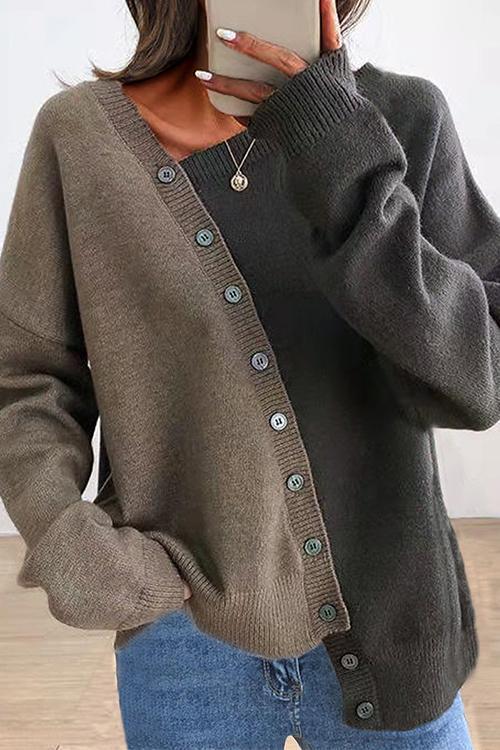 Heididress Asymmetric Button Down Color Block Sweater