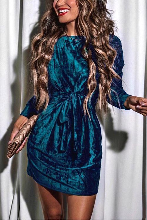 Heididress Tie Waist Velvet Holiday Dress(in 4 Colors)