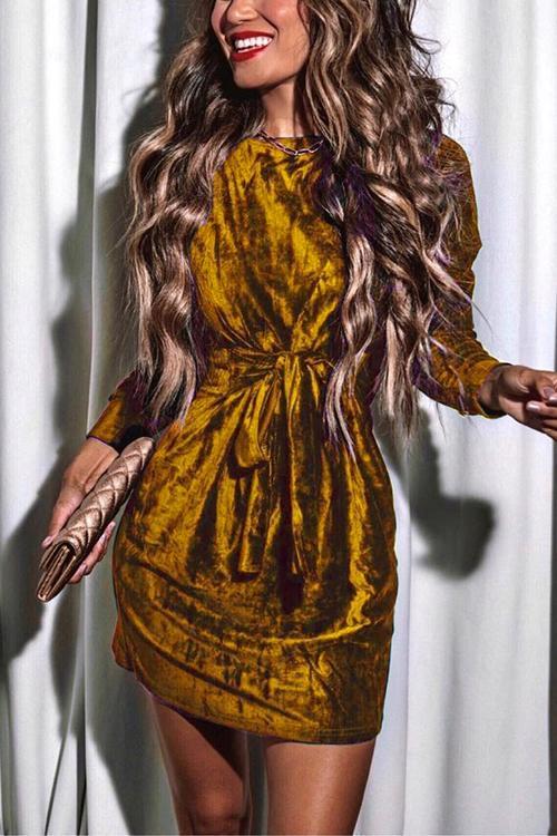 Heididress Tie Waist Velvet Holiday Dress(in 4 Colors)