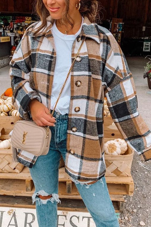 Heididress Drop Shoulder Button Up Plaid Shirt Coat