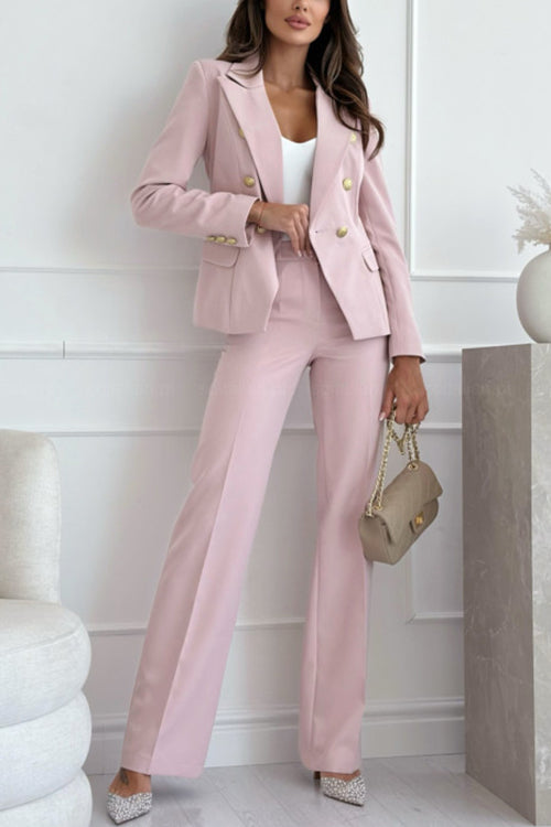 Notch Lapel Double Breasted Pocketed Blazer
