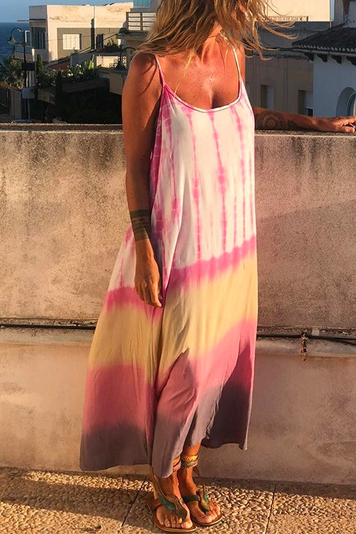 Heididress Spaghetti Strap Sleeveless Tie Dye Maxi Dress