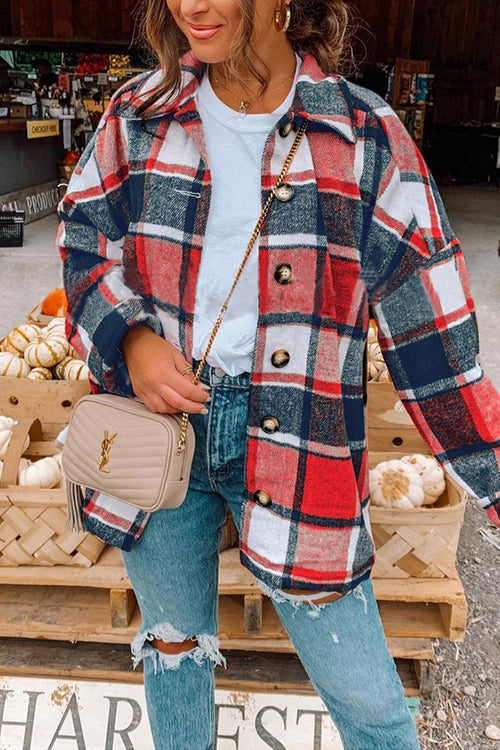 Heididress Drop Shoulder Button Up Plaid Shirt Coat