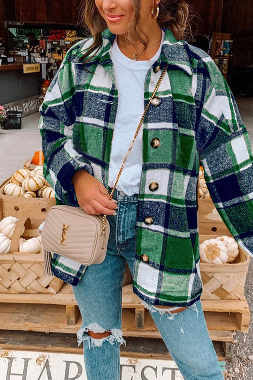 Heididress Drop Shoulder Button Up Plaid Shirt Coat