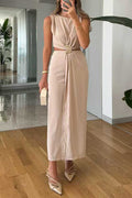 Heididress Crewneck Sleeveless Cut Out Waist Maxi Dress