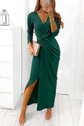 Heididress Wrapped V Neck Waisted Slit Maxi Party Dress