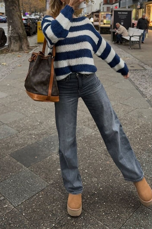 Heididress Drop Shoulder Striped Casual Pullover Sweater