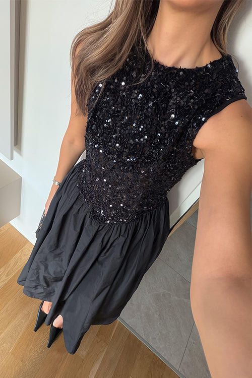 Heididress Crewneck Sleeveless Glitter Sequin Splice Maxi Dress
