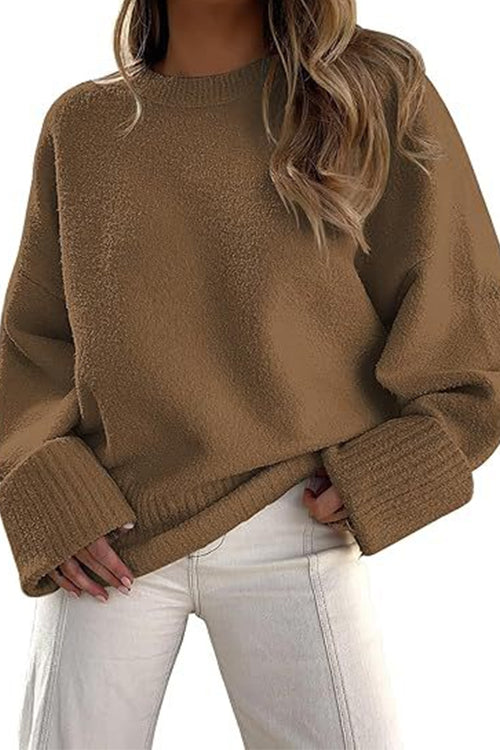 Heididress Crewneck Drop Shoulder Solid Knitted Pullover Sweater