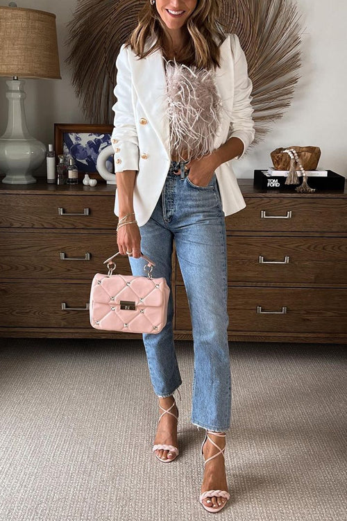 Heididress Lapel Double Breasted Open Front Blazer Jacket