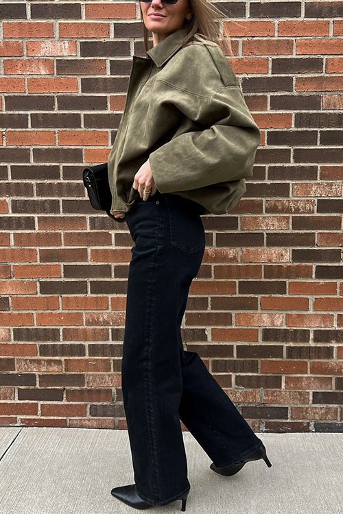 Heididress Lapel Zip Up Trendy Bomber Jacket