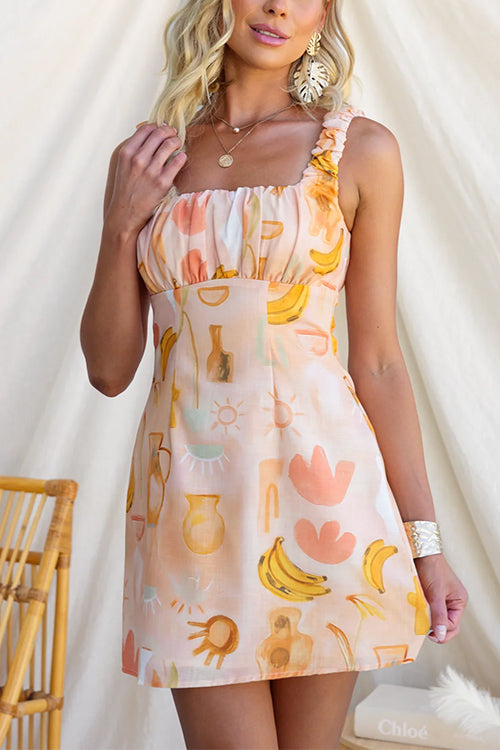Square Neck Sleeveless Printed A-line Mini Dress
