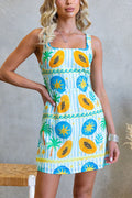Square Neck Sleeveless Tropic Print Mini Dress