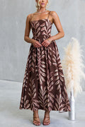 Spaghetti Strap High Waist Printed Swing Maxi Dress