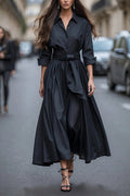 Heididress Long Sleeves Button Up Bow Waist Maxi Dress