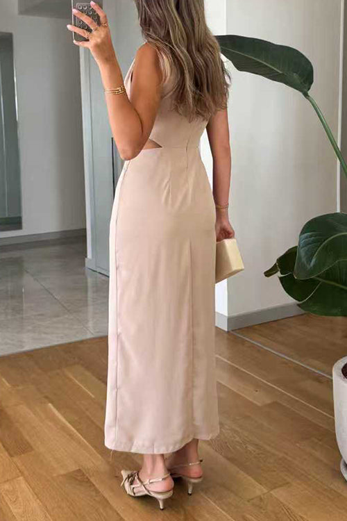 Heididress Crewneck Sleeveless Cut Out Waist Maxi Dress