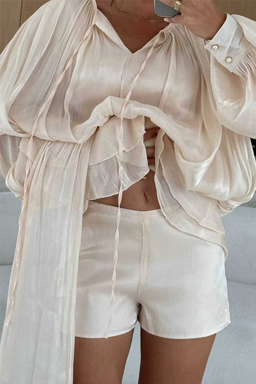 Heididress Lantern Long Sleeves Draped Ruffle Layered Mini Dress with Shorts