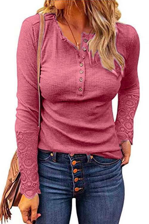 Heididress Suzanne Lace Splice Long Sleeve Blouses