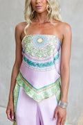 Strapless Tie Knot Back Printed Top