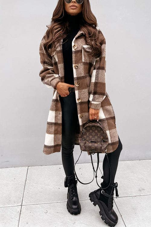 Heididress Long Sleeves Button Up Plaid Casual Shacket Jacket