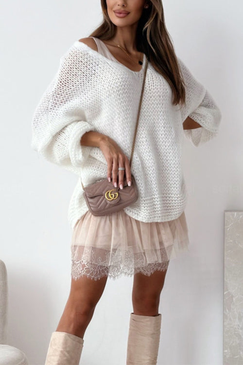 Heididress V Neck Drop Shoulder Slouchy Pullover Sweater