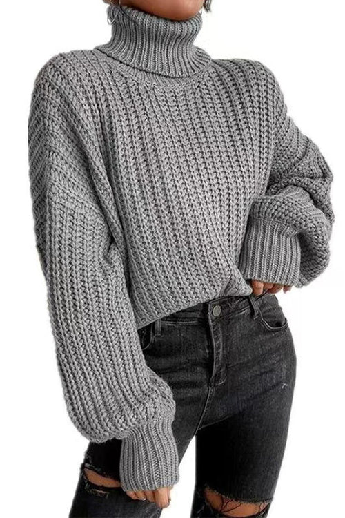 Heididress Turtleneck Drop Shoulder Comfy Pullover Sweater