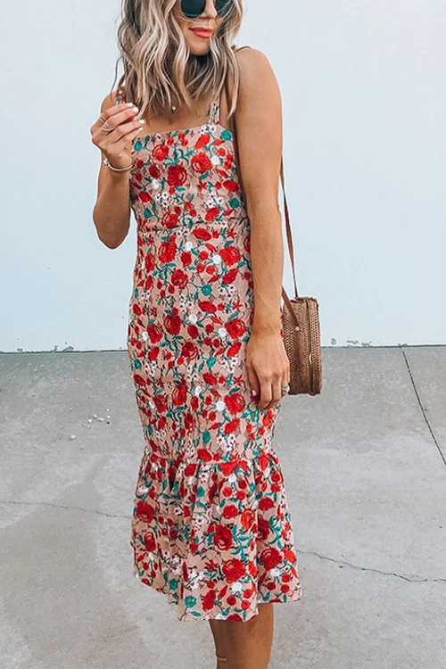 Heididress Floral Sleeveless Midi Ruffle Dress