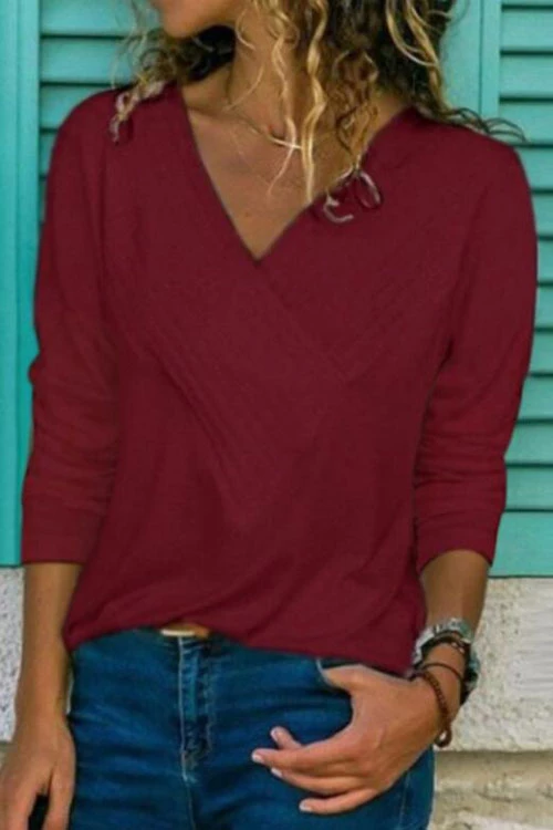 Heididress Classic V-neck Long Sleeve Basic Tops